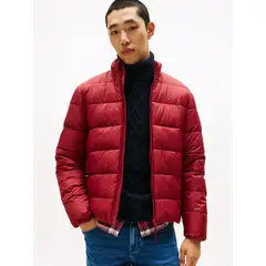 TOMMY HILFIGER - Chaqueta roja de cuello alto acolchada con logo