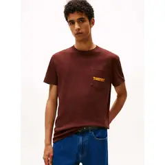 TOMMY HILFIGER - Camiseta marrón slim de cuello redondo con logo Tommy Jeans