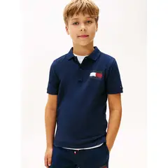TOMMY HILFIGER - Polo azul Para Niño con bandera bordada en el pecho