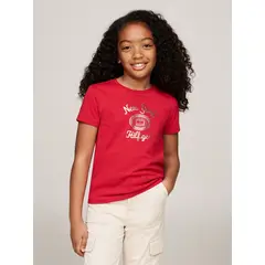 TOMMY HILFIGER - Camiseta roja con logotipo metalizado