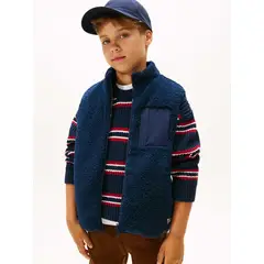 TOMMY HILFIGER - Chaleco azul acolchado reversible con peluche