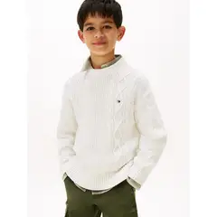 TOMMY HILFIGER - Saco blanco de puntos mixtos con logo en intarsia