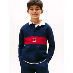 TOMMY HILFIGER - Polo azul de manga larga con escudo TH