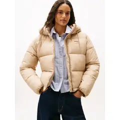 TOMMY HILFIGER - Chaqueta café acolchada de ripstop con capota
