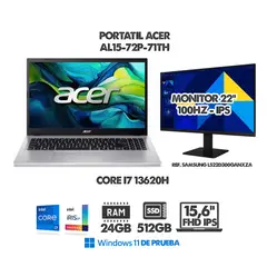 ACER - PORTATIL + MONITOR SAMSUNG 22 100HZ - INTEL CORE I7 13620H - 16 FHD - RAM 16GB - SSD 512GB