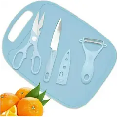 GENERICO - Set Tabla de Picar + Cuchillo + Pelador + Tijera para Cocina