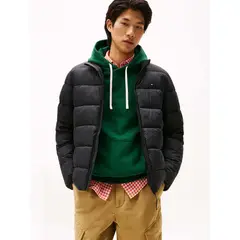 TOMMY HILFIGER - Chaqueta negra de cuello alto acolchada con logo