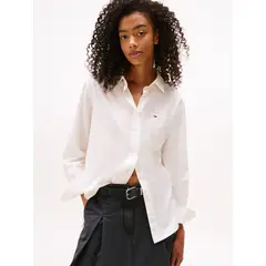 TOMMY HILFIGER - Camisa blanca de corte amplio en sarga Tommy Jeans