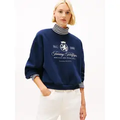 TOMMY HILFIGER - Buzo azul amplio con escudo TH bordado