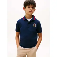 TOMMY HILFIGER - Polo azul de punto interlock con escudo TH