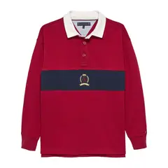 TOMMY HILFIGER - Polo rojo de manga larga con escudo TH