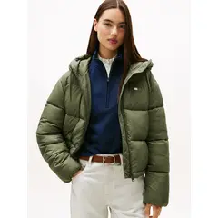 TOMMY HILFIGER - Chaqueta gris acolchada de ripstop con capota Tommy Jeans
