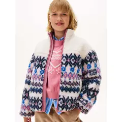 TOMMY HILFIGER - Chaqueta blanca Para Niña tipo teddy con diseño Fair Isle