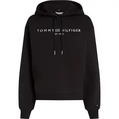TOMMY HILFIGER - Buzo negro con capota, cordón y logo bordado