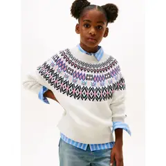 TOMMY HILFIGER - Saco blanco Para Niña con mangas globo y greca alpina