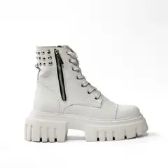 ANTONINA SHOES - Botines en Cuero Blanco de Amarrar con Taches - Antonina