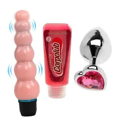 GENERICO - Kit Vibrador Anal + Plug Dilatador Anal + Lubricante Anal