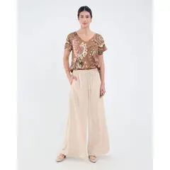 PATPRIMO - Pantalón Fluido Unicolor Para Mujer Beige