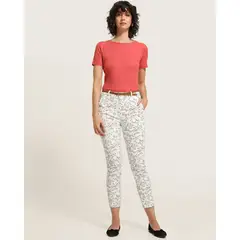 PATPRIMO - Pantalon Chino Basico Bota Entubada Estampado Con Correa Para Mujer Blanco