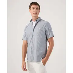 PATPRIMO - Camisa Manga Corta A Rayas Para Hombre Azul