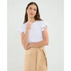 PATPRIMO - Camiseta Manga Corta Con Boleros  Para Mujer Blanco