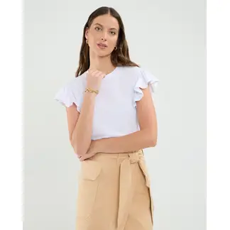 PATPRIMO - Camiseta Manga Corta Con Boleros  Para Mujer Blanco
