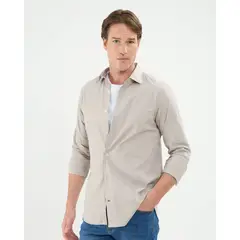 PATPRIMO - Camisa Para Hombre Manga Larga Sin Bolsillo Cuello Italiano Color Beige Marca #44013102