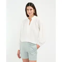 PATPRIMO - Blusa Bordada En Efecto Rústico Para Mujer Blanco
