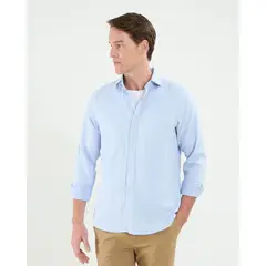 PATPRIMO - Camisa Para Hombre Manga Larga Con Bolsillo Cuello Italiano Color Azul Marca #44013100