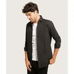 PATPRIMO - Camisa Para Hombre Manga Larga Sin Bolsillo Cuello Italiano Color Negro Marca #44012582