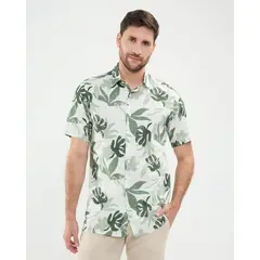 PATPRIMO - Camisa Estampada En Efecto Lino Para Hombre Verde