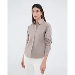 PATPRIMO - Camisa Manga Larga Con Pedrería Para Mujer Café