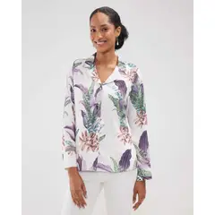 PATPRIMO - Camisa Estampada Manga Larga Para Mujer Blanco