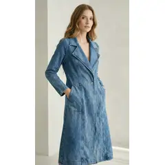 FRIOLENTA - Gaban Jean Denim Largo Tipo Vestido - Azul