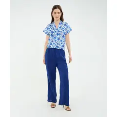 PATPRIMO - Pantalón En Efecto Lino Para Mujer Azul