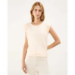 PATPRIMO - Camiseta Manga Sisa Con Pedrería Para Mujer Beige