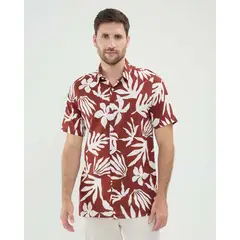 PATPRIMO - Camisa Estampada En Efecto Lino Para Hombre Naranja