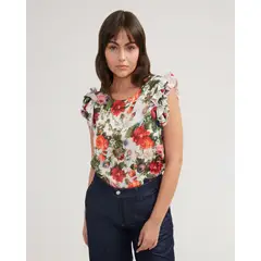 PATPRIMO - Blusa Estampada Con Boleros En Mangas Para Mujer Verde