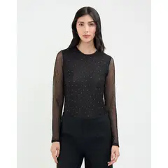 PATPRIMO - Camiseta Con Brillos Para Mujer Negro