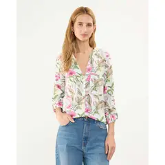 PATPRIMO - Blusa Estampada En Efecto Lino Para Mujer Crudo
