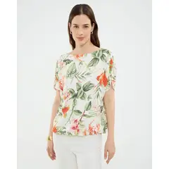 PATPRIMO - Blusa Estampado Tropical Para Mujer Crudo