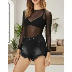 VIA7 - Blusa malla larga transparente manga larga no incluye top