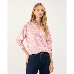 PATPRIMO - Camisa Satinada Estampada Para Mujer Rosa