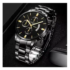 GENERICO - Reloj de Cuarzo Acero Inoxidable Reloj Luminoso - Negro Dorado