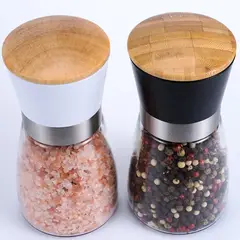 BIGCENTER - Molino Manual De Sal y Pimienta En Vidrio - Con Tapa De Bambú
