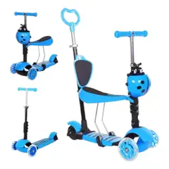 GENERICO - Scooter 3 en 1 Infantil con Asiento y Luces LED – Modelo Mariquita Azul