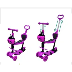 GENERICO - Scooter 3 en 1 Infantil con Asiento y Luces LED – Modelo Mariquita Morada