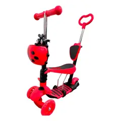 GENERICO - Scooter 3 en 1 Infantil con Asiento y Luces LED – Modelo Mariquita roja