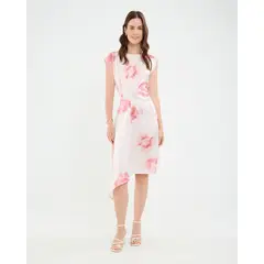 PATPRIMO - Vestido Estampado Con Recogido Y Corte Asimétrico  Para Mujer Blanco