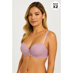 LILI PINK - Brasier estilo 3/4 copa c en encaje paquete x2